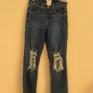 L'AGENCE Dark Blue Distressed Straight Leg Jeans